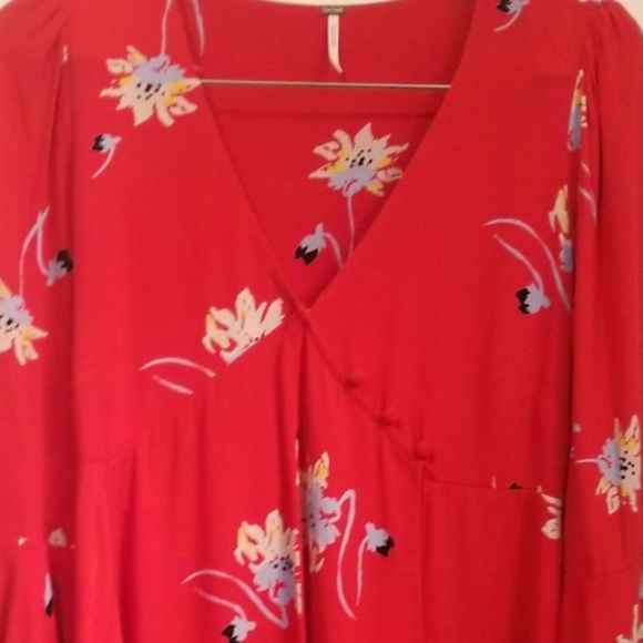 Free People Red V-neck Time On My Side Floral Print Wrap Dress - Picture 6 of 8